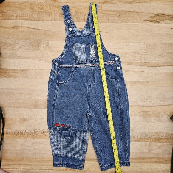 Vintage Baby Looney Tunes Overalls 2T 24 Mo Denim Bugs Bunny Jeans Choo Trains - Picture 10 of 12